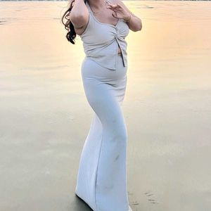 Knit Halter Twist Top &amp; Maxi Skirt Set