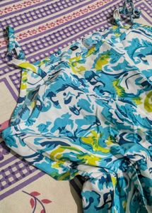 Blue &amp; White Printed Midi Dress Adjustable Straps