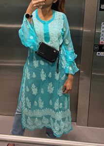 Elegant Aqua Chikankari Kurta