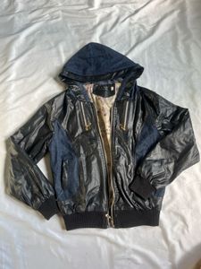 Stylish Denim &amp; Leather Look Bomber Jacket