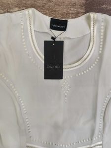 Elegant White Blouse with Intricate Detailing - XL