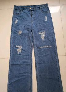 Ripped Wide Leg Denim Jeans
