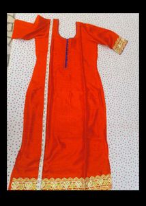 Orange Kurta with Gold Border