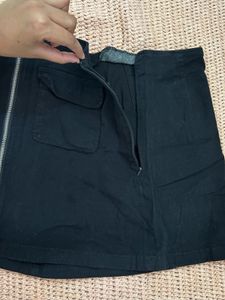 Black Cargo Mini Skirt with Zip