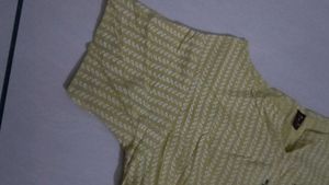 Yellow Striped Dress with Floral Embroidery