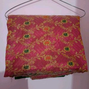 Elegant Pink Banarasi Silk Saree with Golden Zari