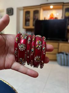 Vibrant Red Embellished Bangles Set