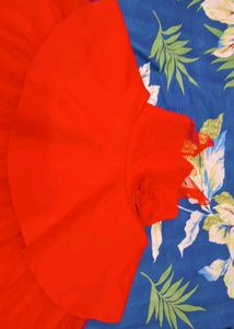 Vibrant Red Saree with Ruffled Blouse Piece