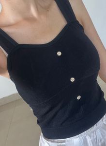 Cute Black Button Tank Top &amp; White Shorts Set