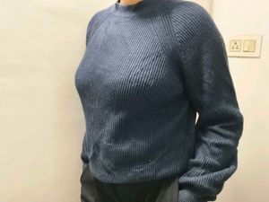 Blue Knit Pullover Sweater
