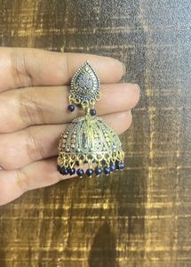 Jhumka Earrings Gold And blue
