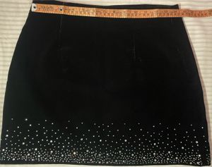 Black Rhinestone Velvet Mini Skirt