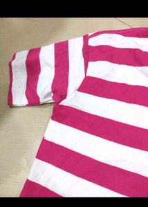 Oversized Pink Striped Crop Top