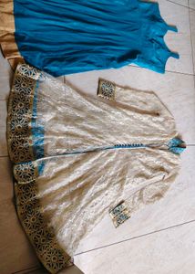 Elegant Teal &amp; Cream Ethnic Kurta Set