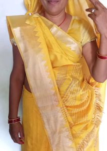 Elegant Yellow Saree with Silver Border