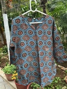 Blue Printed Cotton Kurta