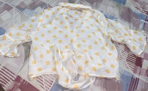 Y2 k Cute Polka Dot Tie-Front wrap up blouse