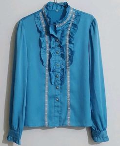 Vintage Ruffled Blue Blouse