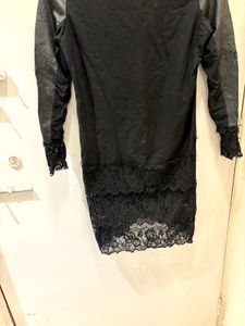 Black Leather And Lace Detail Dress