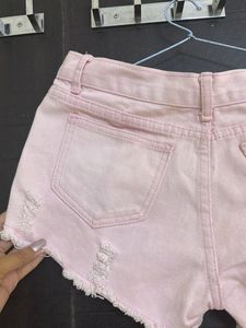 Pink Distressed Denim Shorts