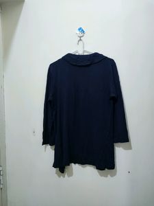 Voguish Navy Blue Shrug Or Coverup With Ruffles