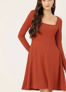 Rust colored Solid A-Line Dress