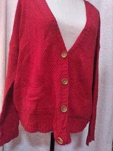 Red Button-Down Cardigan