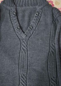 Charcoal colour Cable Knit V-Neck Sweater