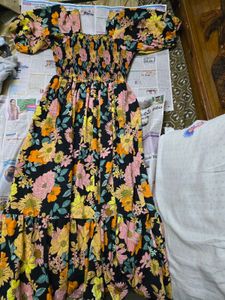 Floral Smocked Square Neck Dress