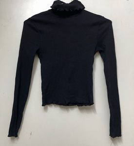 Black Ribbed Turtleneck Top