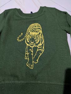 Green Tiger Print Knit Sweater