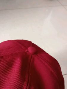 Red Baseball Cap with Unique Clip Detail