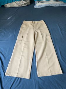 Cream Wide Leg Cargo Pants
