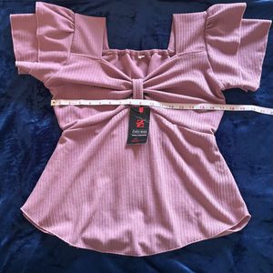 Peach Ruched Top with Ruffle Sleeves