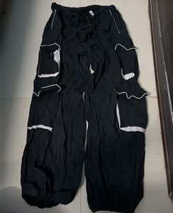Black Cargo Pants with White Accents