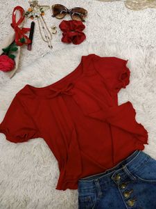 Charming Red Cuffed Sleeve Top