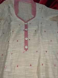 Elegant Cream Kurti with Pink Embroidery