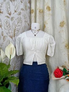 White Puff Sleeve Square Neck Top