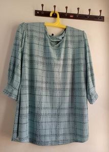 Stylish Blue Plaid 3/4 Sleeve Top | size 3XL