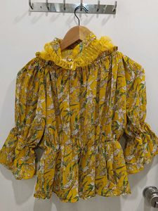 Yellow Floral Off-Shoulder Peplum Top