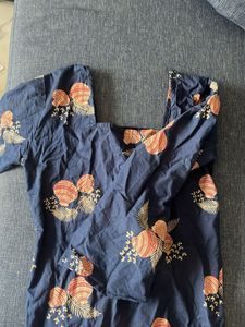 Yellow and Blue Floral Print Kurta  (set of 2)
