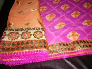 Pink Orange Embroidered Saree