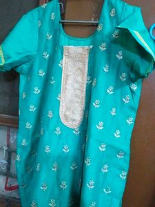 Teal Kurta Set with White Print