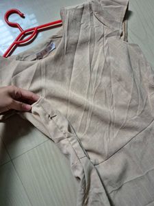 Beige Pinstripe Peplum Top for Women