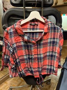 Plaid Cropped Tie-Up Shirt