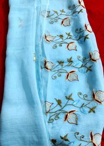 Sky Blue Embroidered Cotton Saree 🌸💙