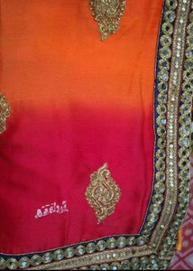 Orange Ombre Embroidered Saree