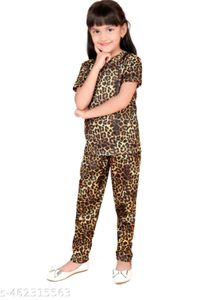 Leopard Print Short Sleeves top and full pant