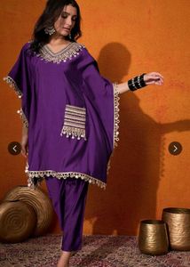Silk real mirror Purple Kaftan Kurta Set