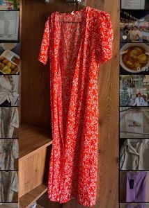 Red Floral Print long shrug.